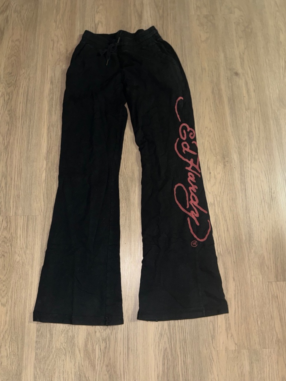 Y2K Ed Hardy Wide Leg Sweatpants Black Graphic Flare Lounge Pants